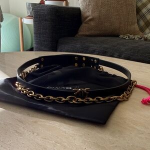 Pinko Black Belt with Gold Chain Accent